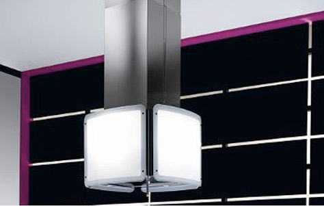 Alba Cubo Island Kitchen Hood. Manufactured by Elica.