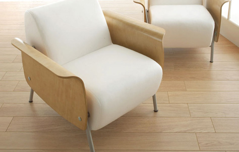 Kruz Flared Maple Veneer Arm Chair. Manufactured by Carolina Business Furniture.