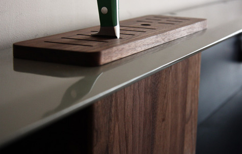New Backsplash Shelf and Integrated Knife Block. Manufactured by Viola Park.