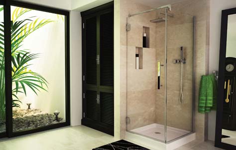 Titan Cronos glass shower door. Manufactured by Fleurco.