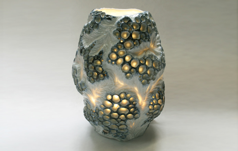 Black Fringed Porcelain Luminary. Designed by Andrew Dewitt.