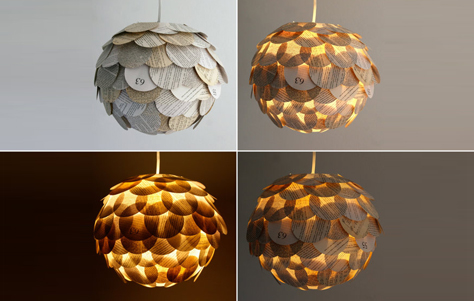 Artichoke Mixed Book Page Pendant Light. Designed by Allison Patrick. Manufactured by Zipper 8.