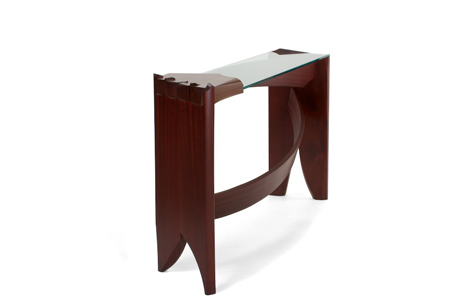 Curved Dovetail Console Table. Designed and constructed by Nico Yektai.