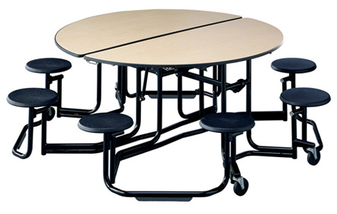 Uniframe Table with Attached Stool Seating. Manufactured by Ki.