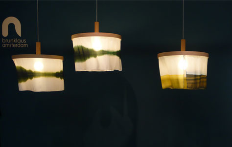 Oak Silk lamps in Sognsvann and Abstract Gold. Designed by Brunklaus Amsterdam.