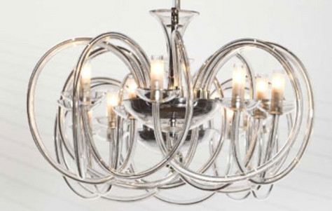 A New Twist from Accente: Flow Chandelier Accente, chandelier, crystal, flow, glass chandelier, halogen, hand-blown glass, IMM Cologne 2010, mouth-blown glass, Suspension Lamp