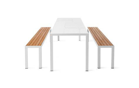 Areal, indoor/outdoor furniture, kitchen bench, kitchen table, Nola, outdoor seating, patio table, perforated steel, picnic table, steel bench, steel table