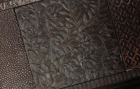 eco-friendly tiles, metal tiles, patterned metal tiles, pos-consumer recycled products, pos-consumer recycled tiles, sculptural cast metal tiling