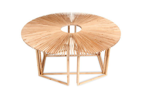 birch, breakfast table, dining table, Fan Table, Mauricio Affonso, modular table, retractable table, wooden table