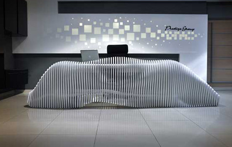 desk, Erhan and Mustafa Afsaroglu, MDF, MDF tubes, office desk, Prestige Group, reception desk, sculptural desk