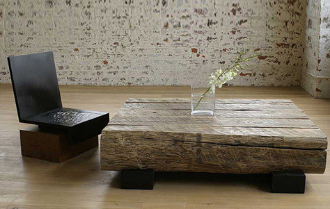 Andre Joyau table, coffee table, heavy wood table, modern wood table, reclaimed wood table, rustic wood table, sustainable table, sustainable wood table
