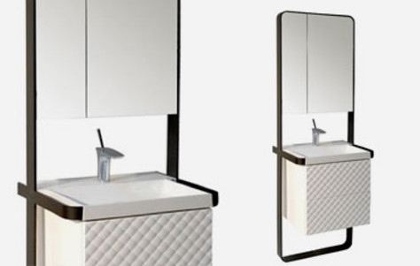 Vanity, Mirror, and Basin in ONE basin, bath, bathroom, bathroom column, bathroom system, cabinet, integrated bathroom, mirror, space saver, towel rack, vanity, washbasin