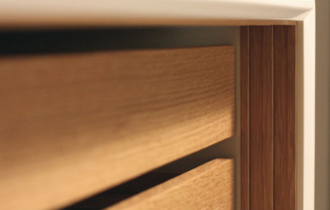 ammonia fumed door pulls, Brian Volk-Zimmerman, credenza, oak laminate, sideboard, storage, Volk, Volk Furniture, White Lacquer Credenza, White Oak, white oak veneer