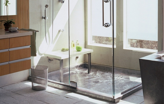 Beautiful Stainless Steel and Copper Shower Pans from Diamond Spas