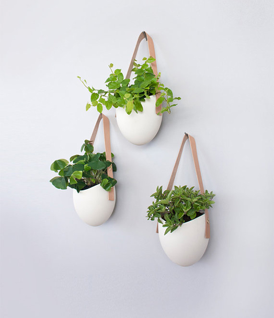Leather and porcelain planter by Farrah Sit for Light and Ladder