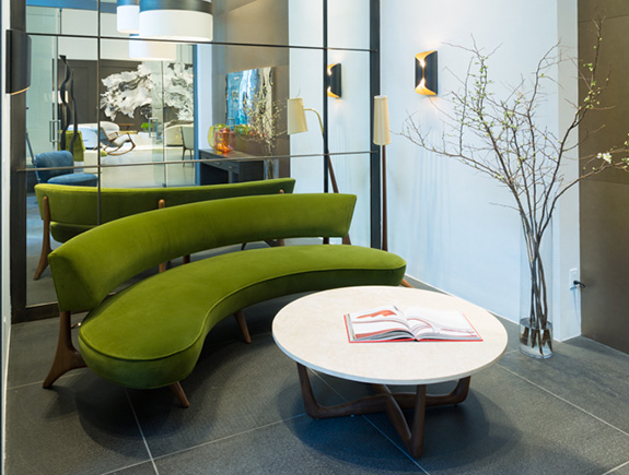 Floating Curved Sofa from Holly Hunt's Vladimir Kagan Collection