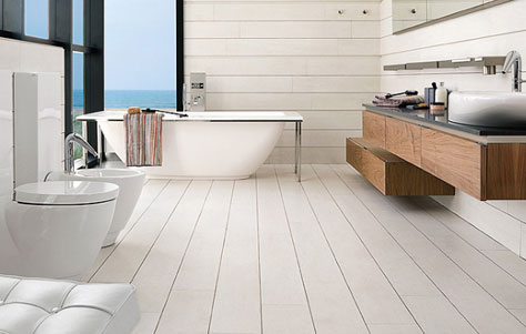 Hardwoods in the Bathroom? Porcelanosa and Woodtec Show you How