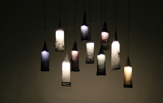 Jay Watson, pendant lamp, sock lamp, textile shade, suspension lamp
