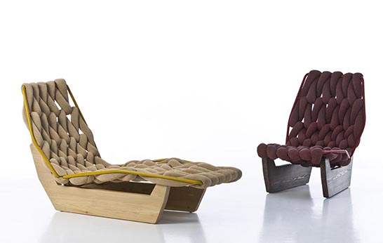 luxury, Patricia Urquiola, Moroso, knitted, Salone Internazionale del Mobile, Biknit, chaise longue, thermo-stabilized ash, upholstered, chunky stocking-stitch,