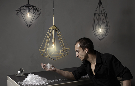 Diamonds, pendant lamps, Jasper van Grootel, Philip Bogaerts, JSPR, Dutch Design, lighting, wire frame,