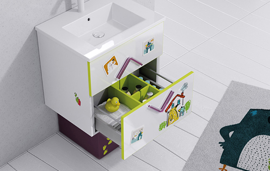 vanity, Hastings Tile & Bath, bathroom, kids, vanity, mirror, cabinet, stool, storage,