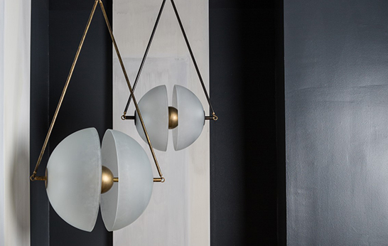 pendant lamp, Synapse, Apparatus, lighting, brass, glass, New York designer,