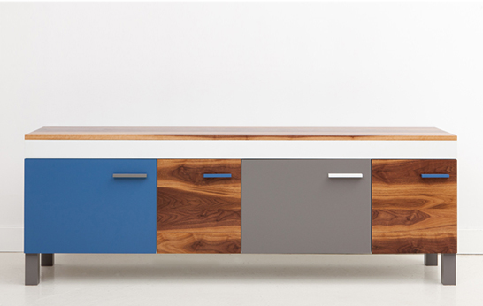 luxury, residential, hospitality, furniture, Zoe Mowat, Canadian design, pedestal table, cabinet, credenza, table, storage, sideboard, cabinet, walnut, plywood, felt, maple,