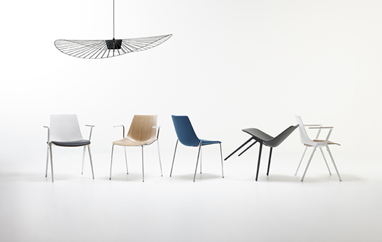 Join, plywood, bent plywood, chair, seating, Davis Furniture, veneer shell, upholstered shell, steel frame, A-frame,
