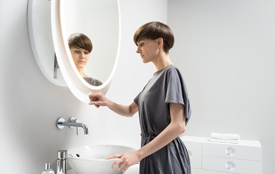 bathroom, mirror, storage, lighting, shelving,