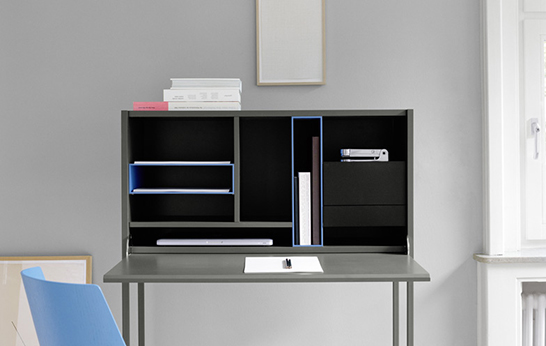 contract, office, desk, bureau, writing desk, e15, German design, Elizabeth Lux, storage, Bureau Nota,