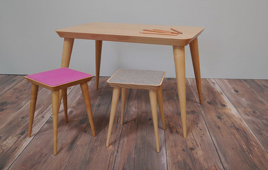 education, furniture, kids furniture, Robert Barnby, Lewis Day, Barnby Day, Made in England, coffee table, table and stools, Made in UK, solid wood,
