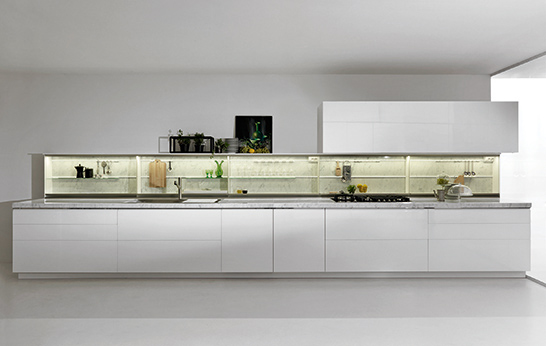 Dante Bonuccelli, Dada, Trim, kitchen, sliding doors, glass, back panels, LED lighting, storage,