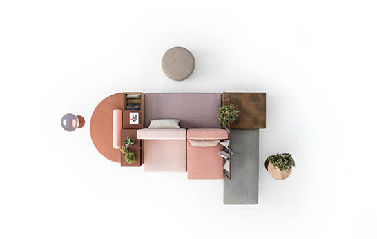 sofa system, modular, Werner Aisslinger, Moroso, Bikini Island, 25 Hours Hotel Bikini Berlin, seating, storage, multifunctional, living room, lobby,