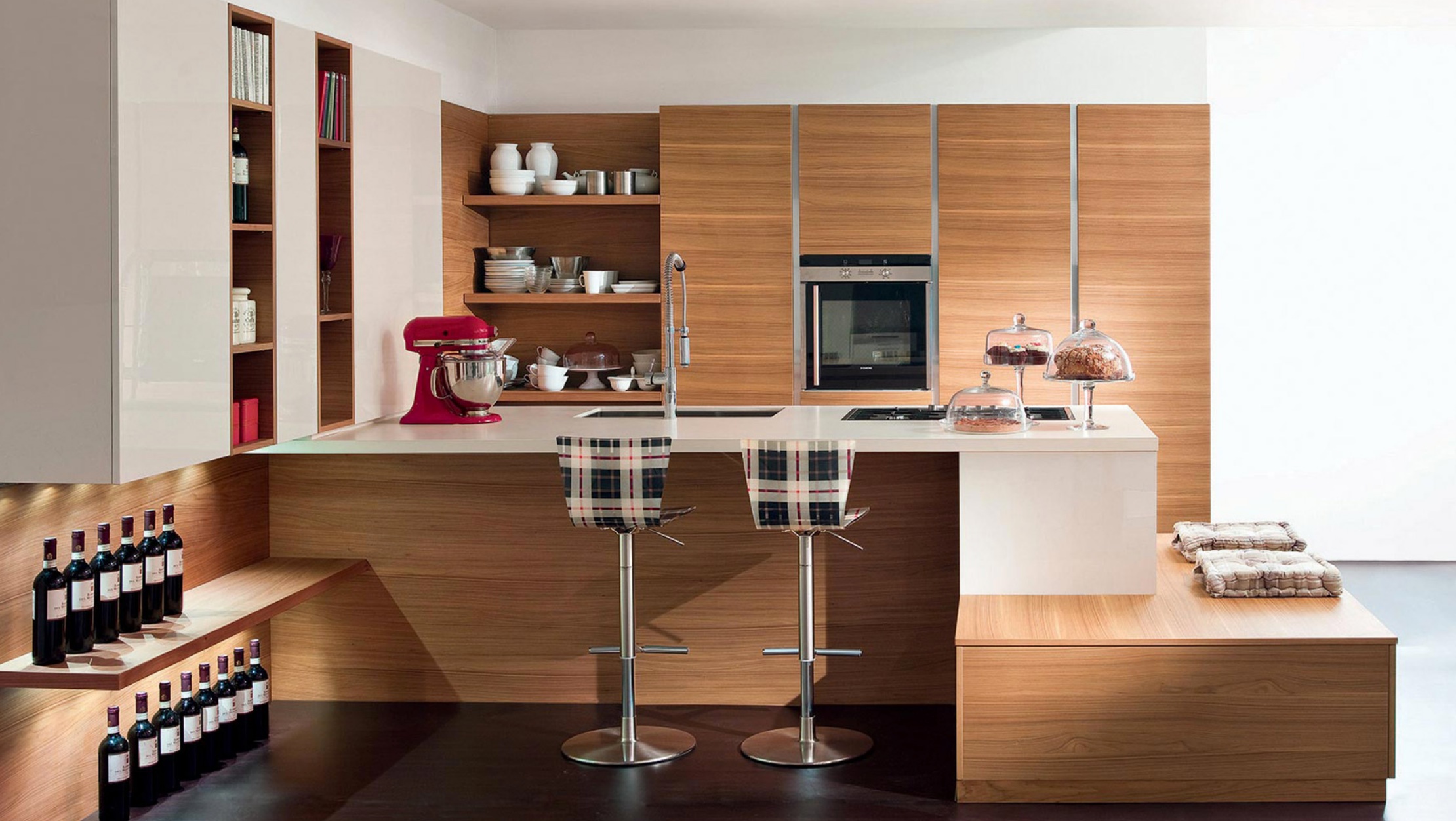 Cappellini Cucine's Honey Walnut Wood + Ivory Skylux Kitchen