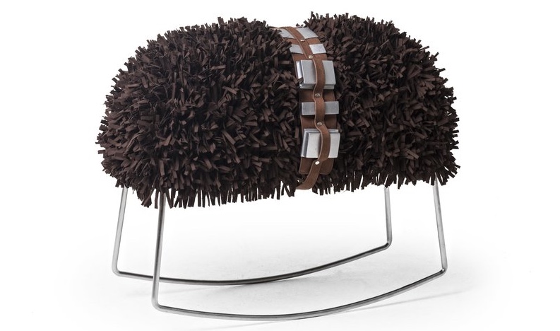 furry rocking stool with metal base inspired by Chewbacca character from Star Wars