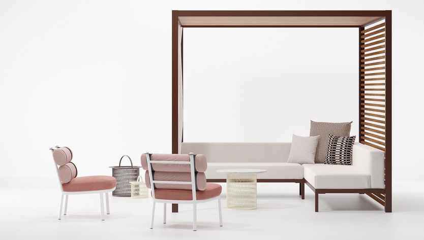 outdoor lounge chaise with built-in pergola