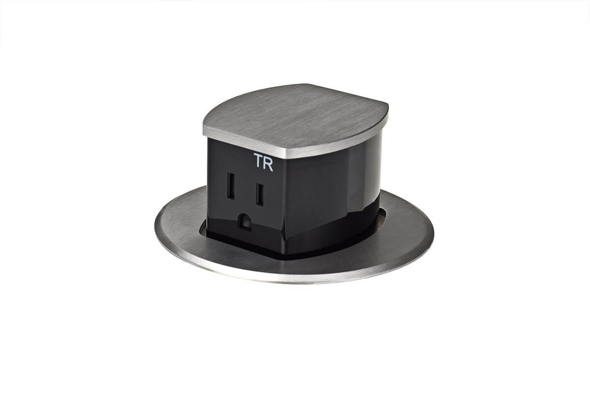 Mockett Pop up kitchen outlet satin aluminum finish up position