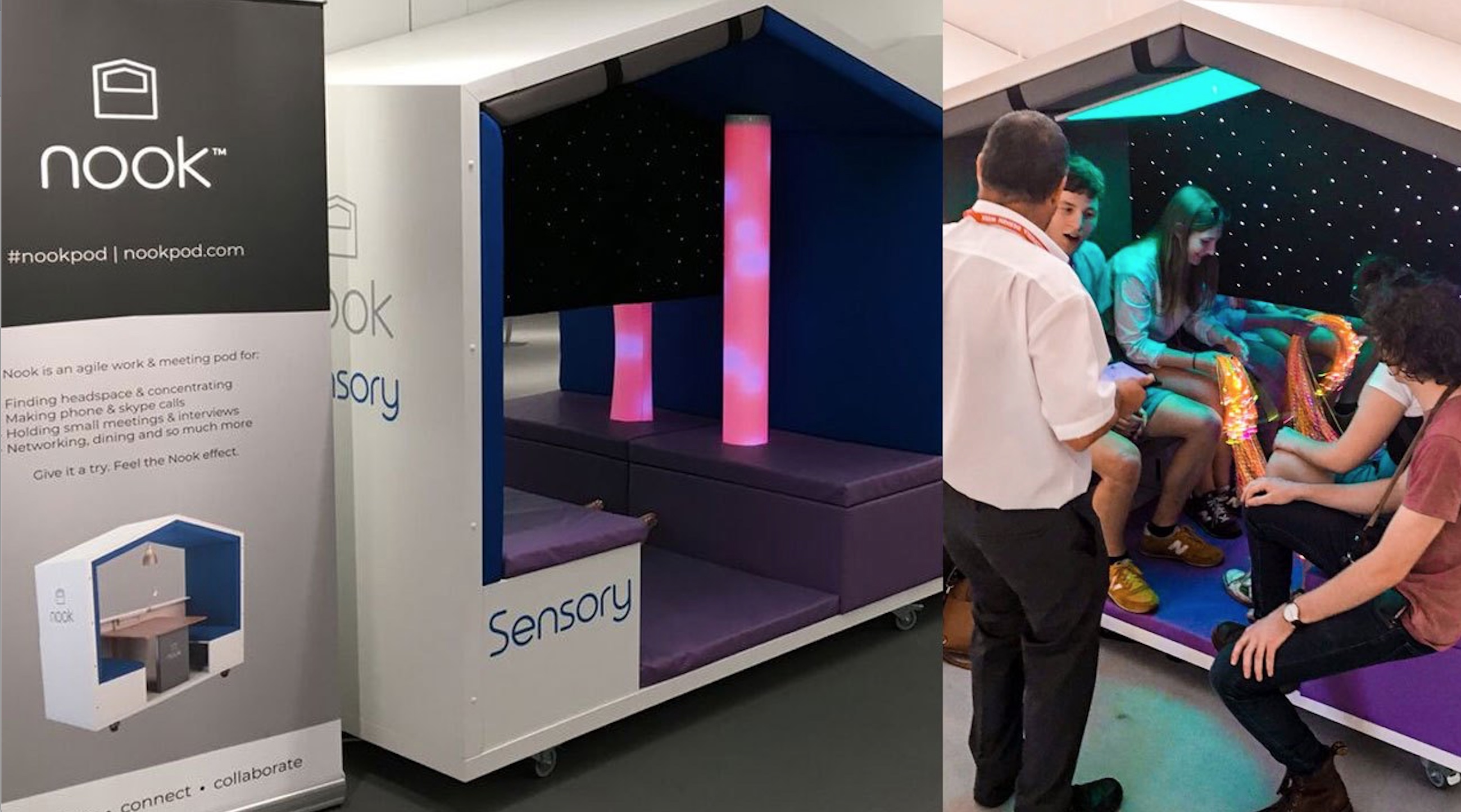 Two Nooks with Sensory features: one pink LED lamp and the other with twinkling fiber optic lights