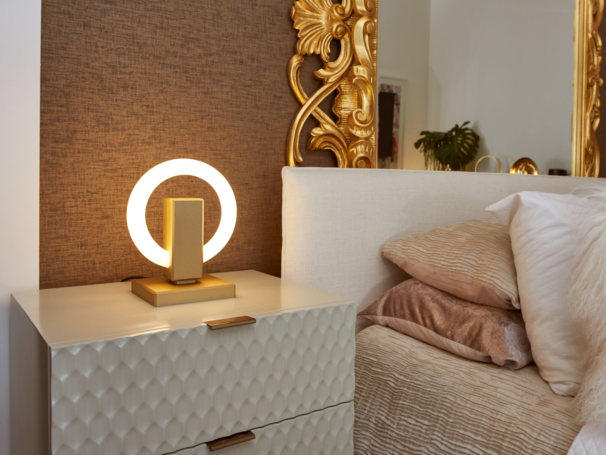Karice Olah Table Lamp on nightstand gold finish