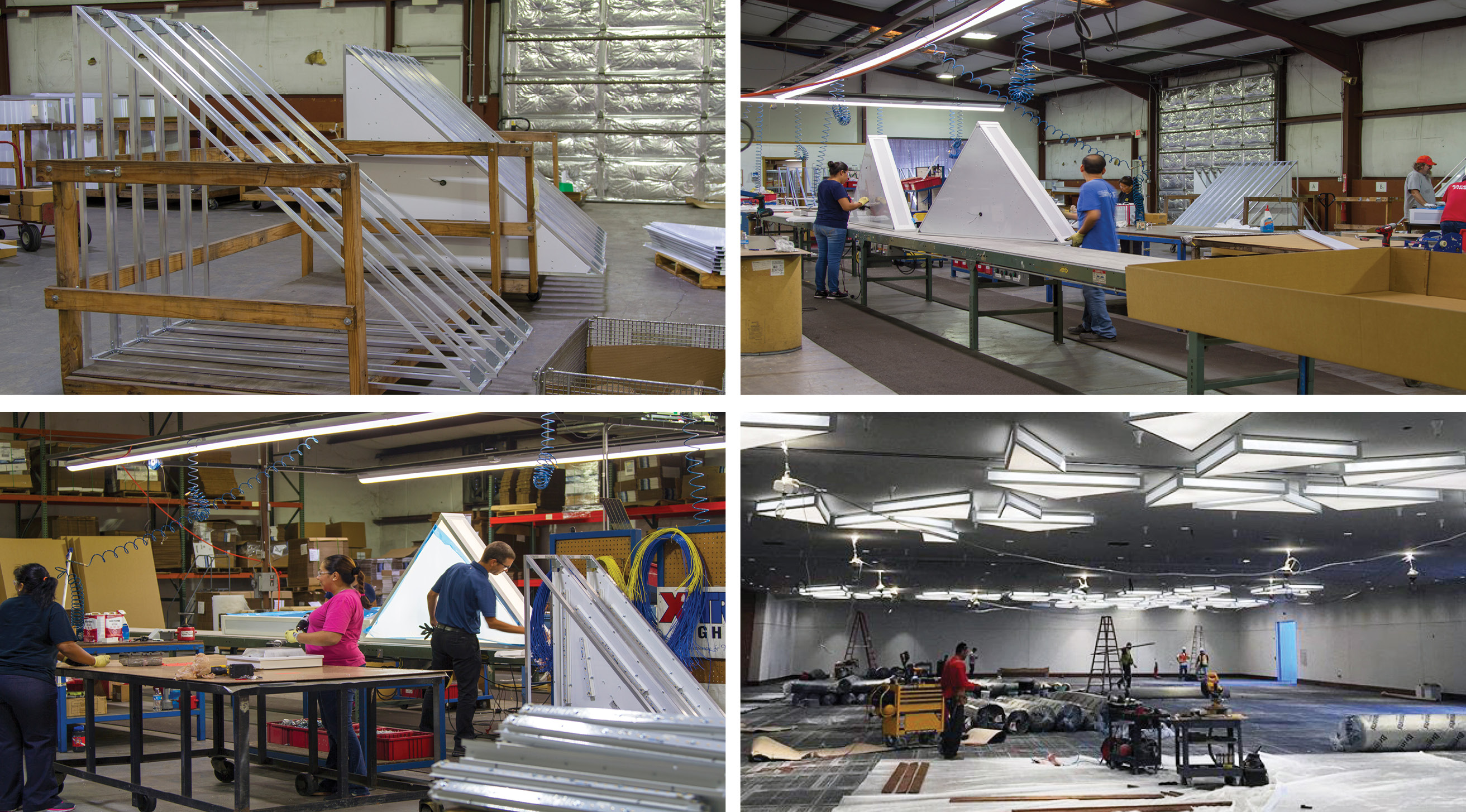 XtraLight Triangular Bathroom Fixtures four images of manufacture and installation process