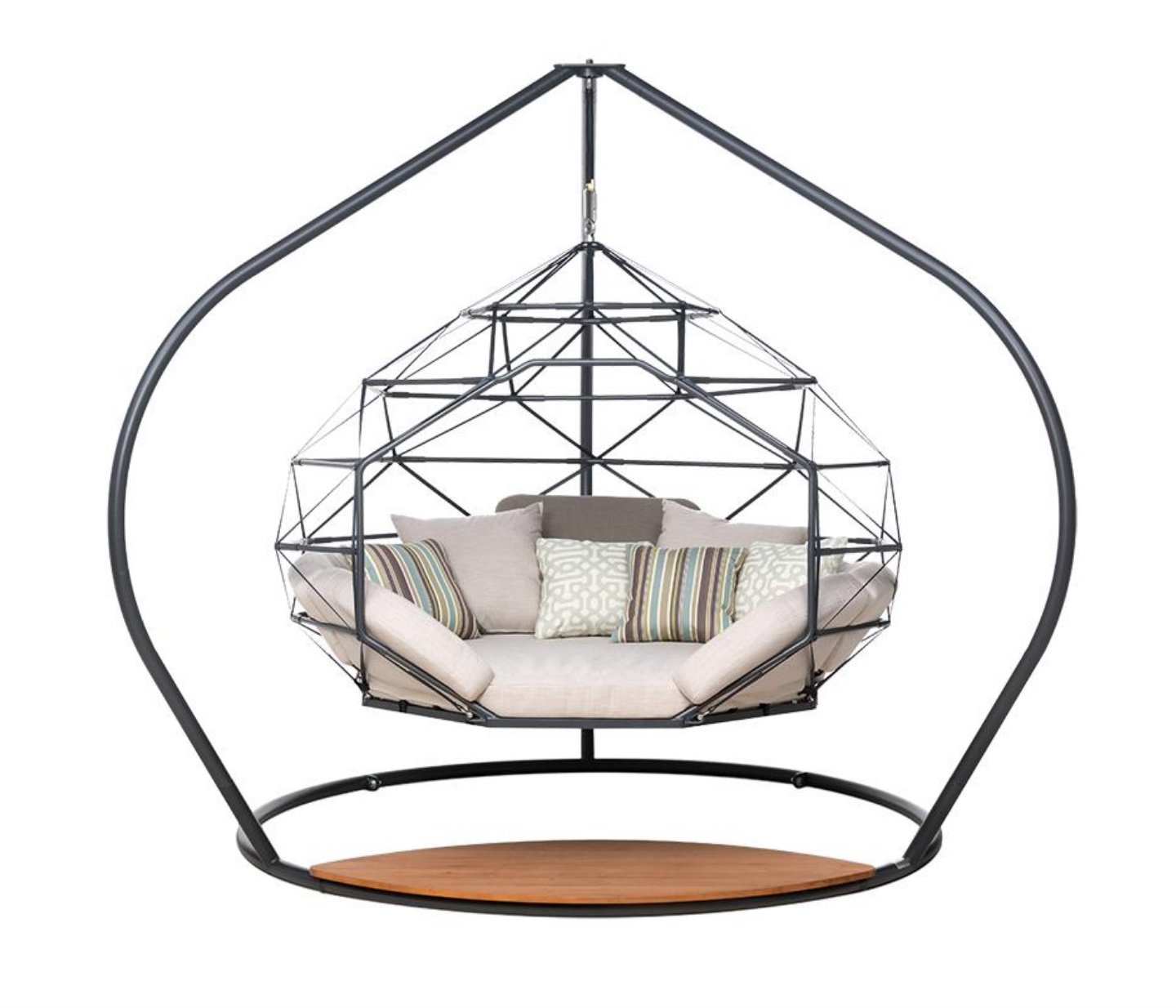 Large Zome with cushions in muted colors against white background