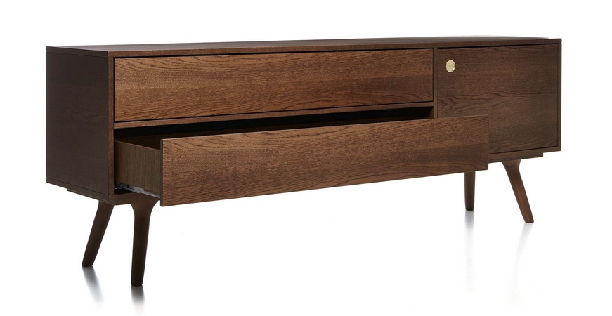oak buffet with open drawer