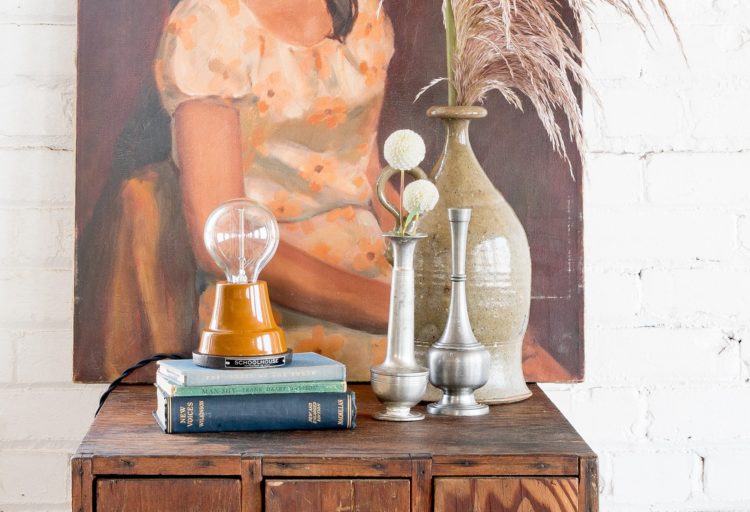 simple iconic table lamp with exposed bulb