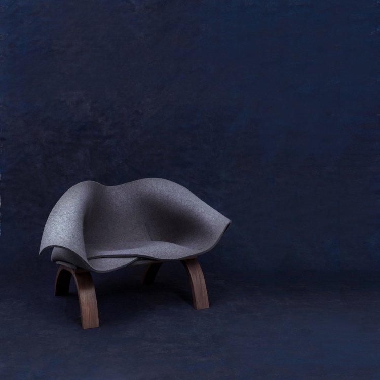wool felt lounge chair with walnut frame