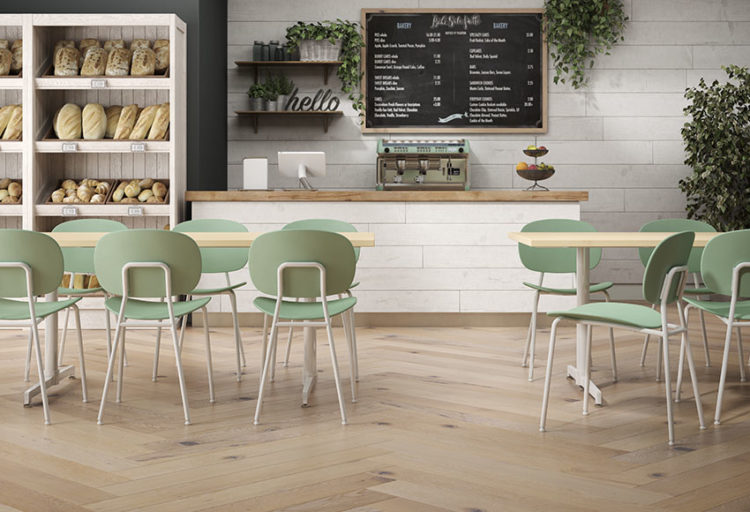 Bryn seating green plastic chairs in bakery