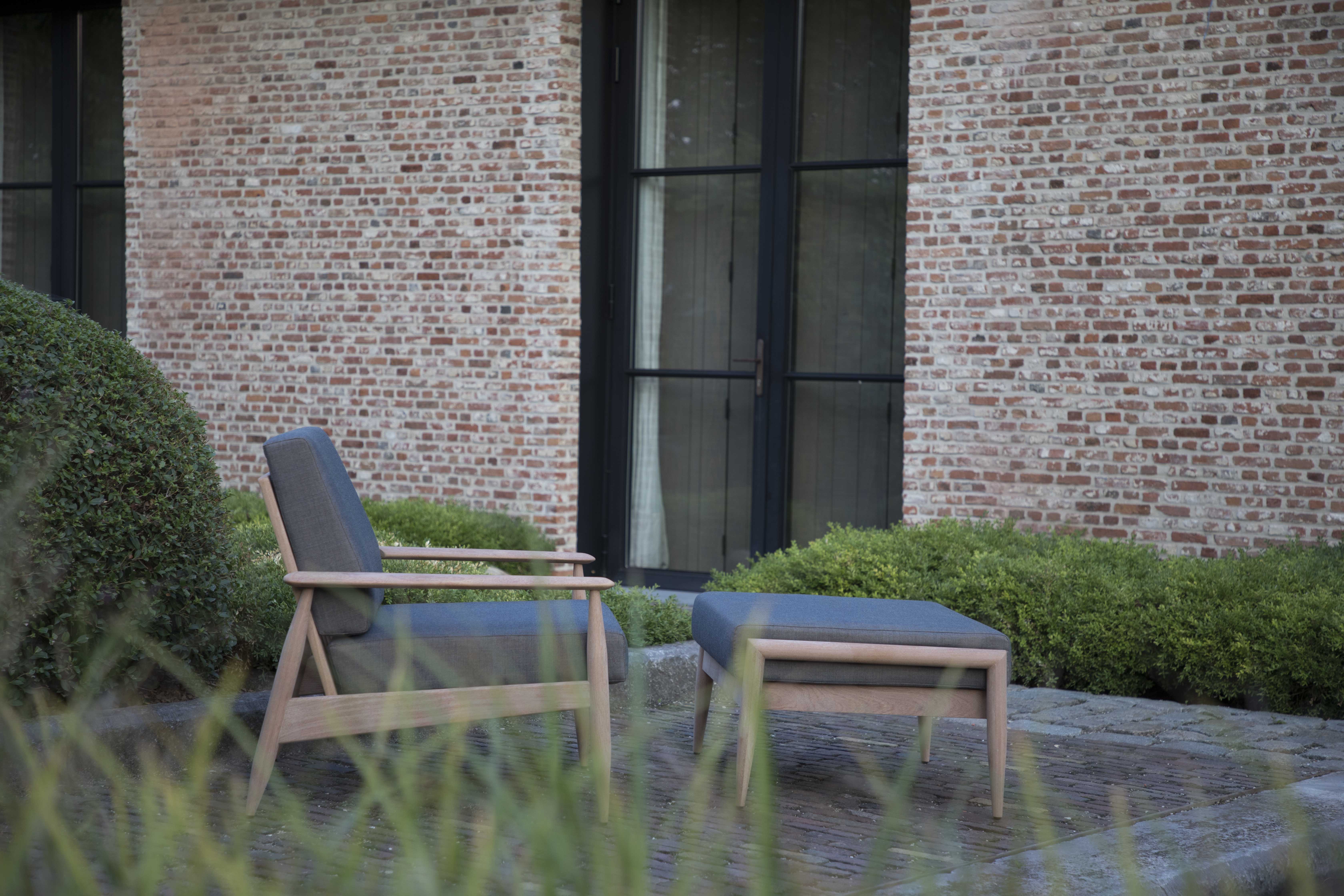 Scandinavian style lounge chair and ottoman for indoor-outdoor use