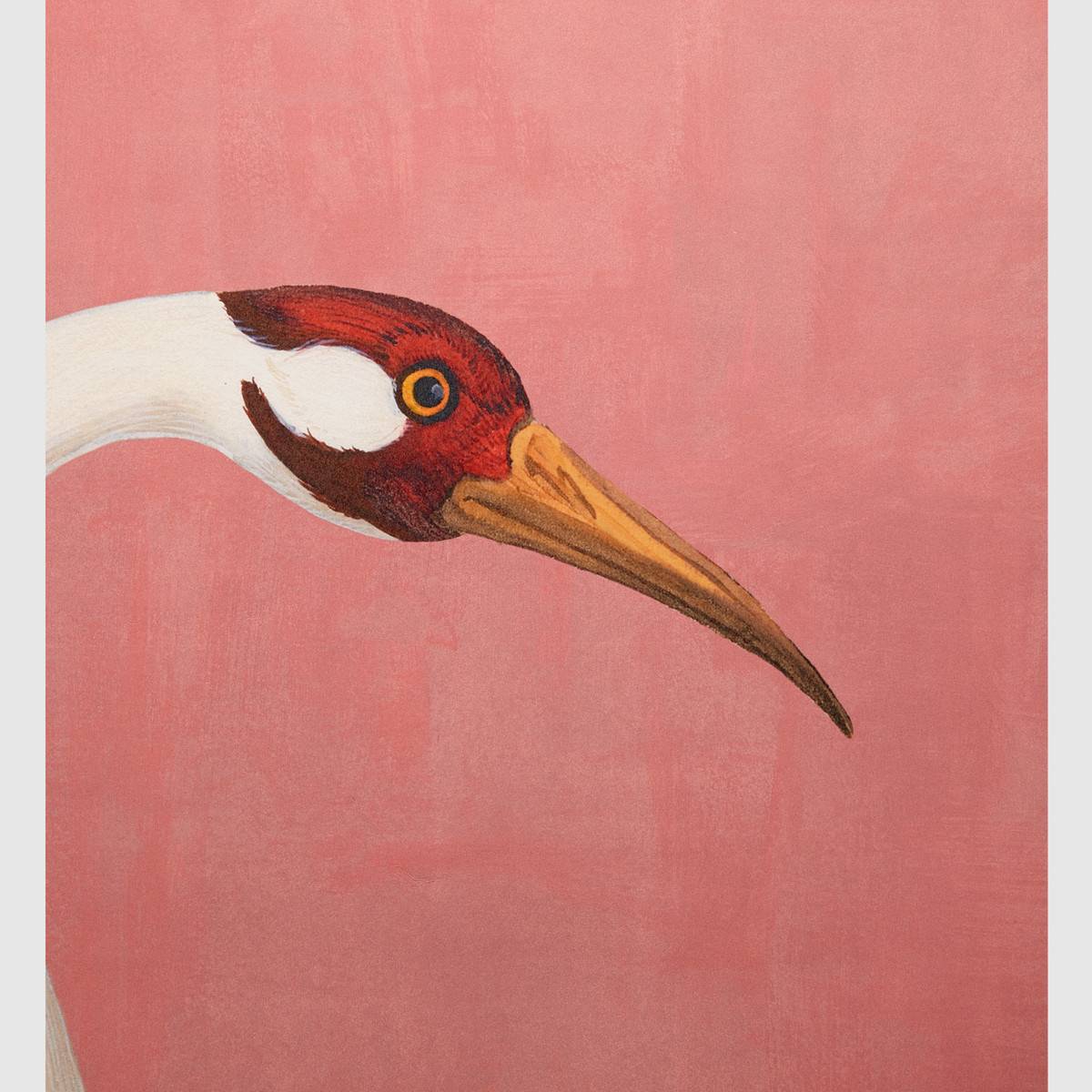 pink wallpaper detail with heron's head