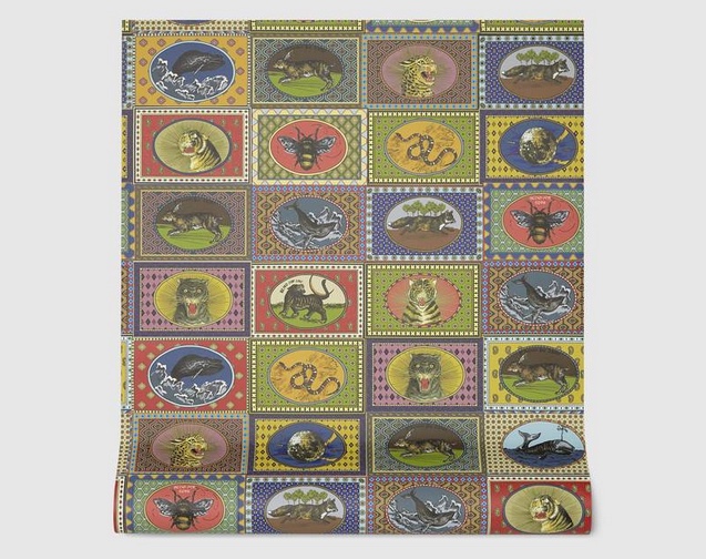 wallpaper roll with vintage animal cards