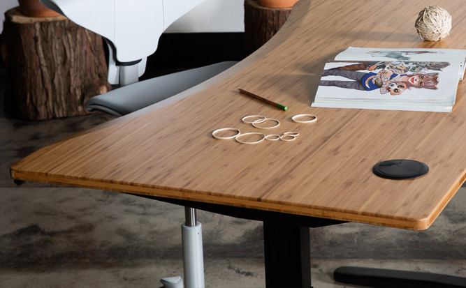 height-adjustable desk with bamboo top