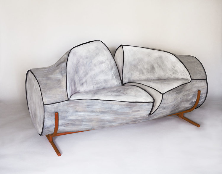 gray tubular sofa split open